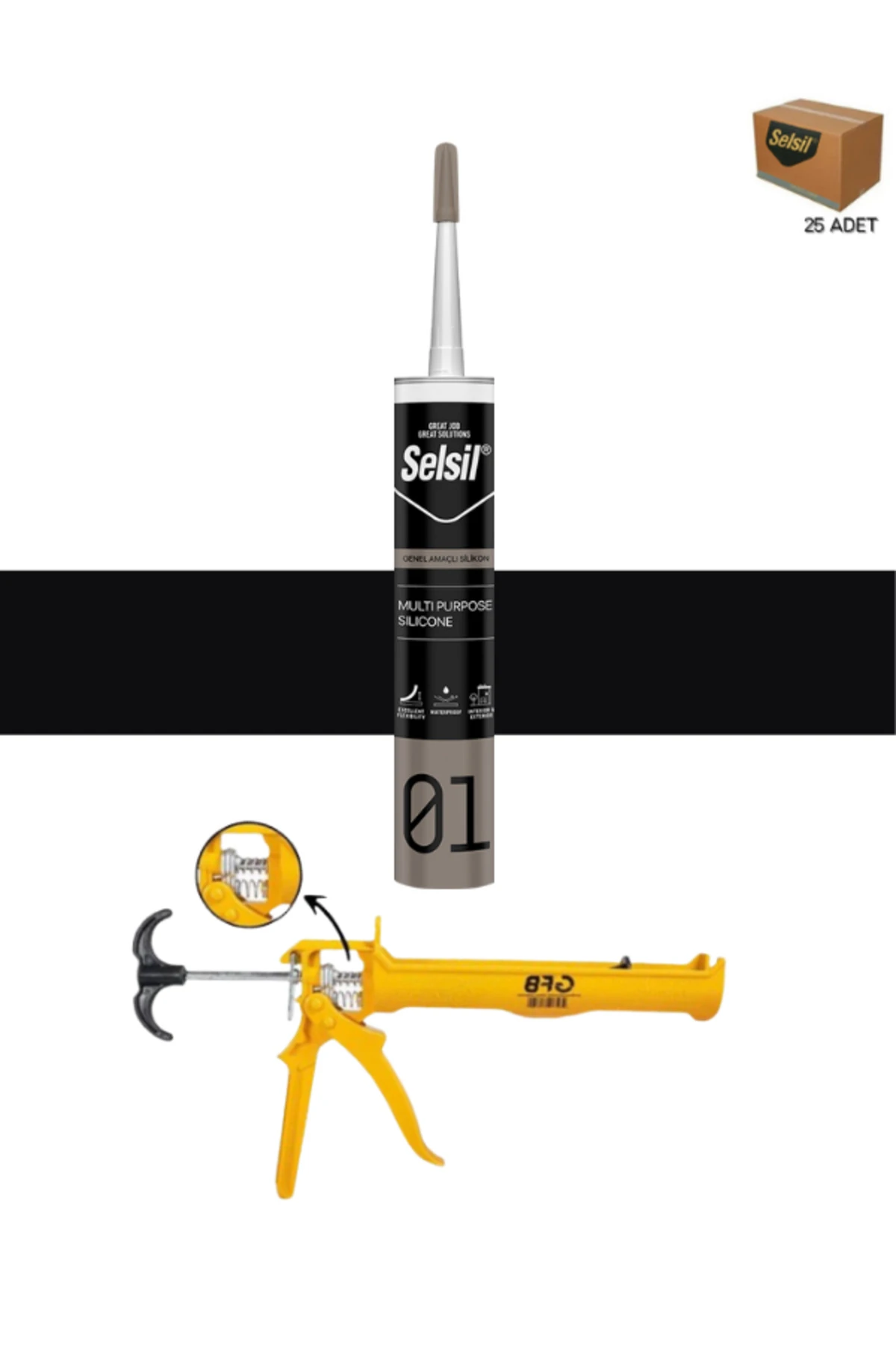 Genel Amaçlı Siyah Silikon 280 Gr. 25 Adet + Gfb Alüminyum Silikon Tabancası