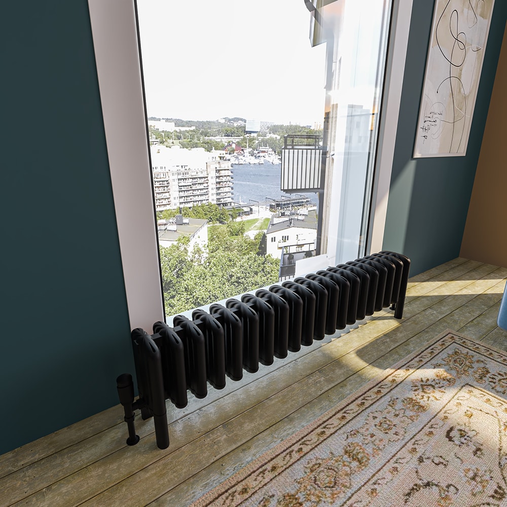 Grande Lux Alüminyum Yatay Radyatör 300x960 mm 15 Dilim | 1019 W Yüksek Isıl Güç | Dokulu Siyah