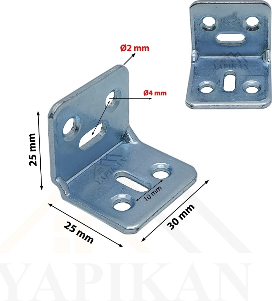 10 Ad. L Demir Gönye Köşebent 30X25X25MM - Mobilya Dolap Raf Masa Köşe Bağlantı Birleştirme Aparatı