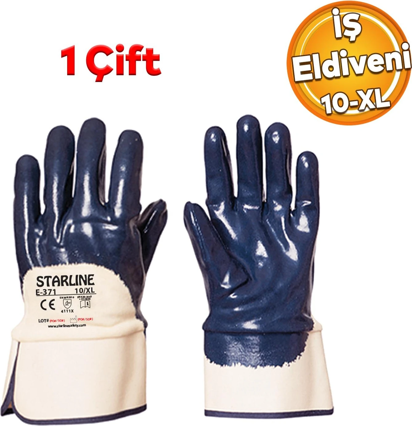 Nitril Kaplı Petrolcü Iş Eldiveni Kalın Koruma Inşaat Sanayi El Eldiven Xl (1 Çift) 10 Numara