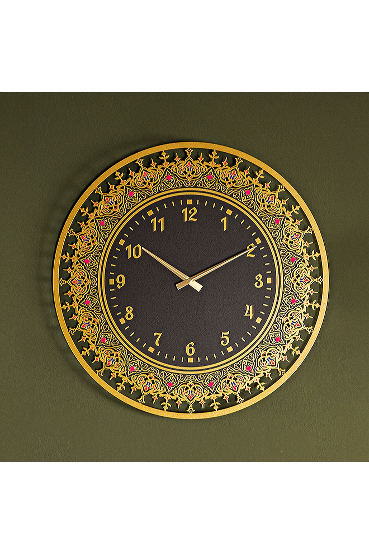 İslami Motifli Sessiz Renkli Metal Duvar Saati - 48x48 Cm - Dini Ev Dekorasyonu - Wams024