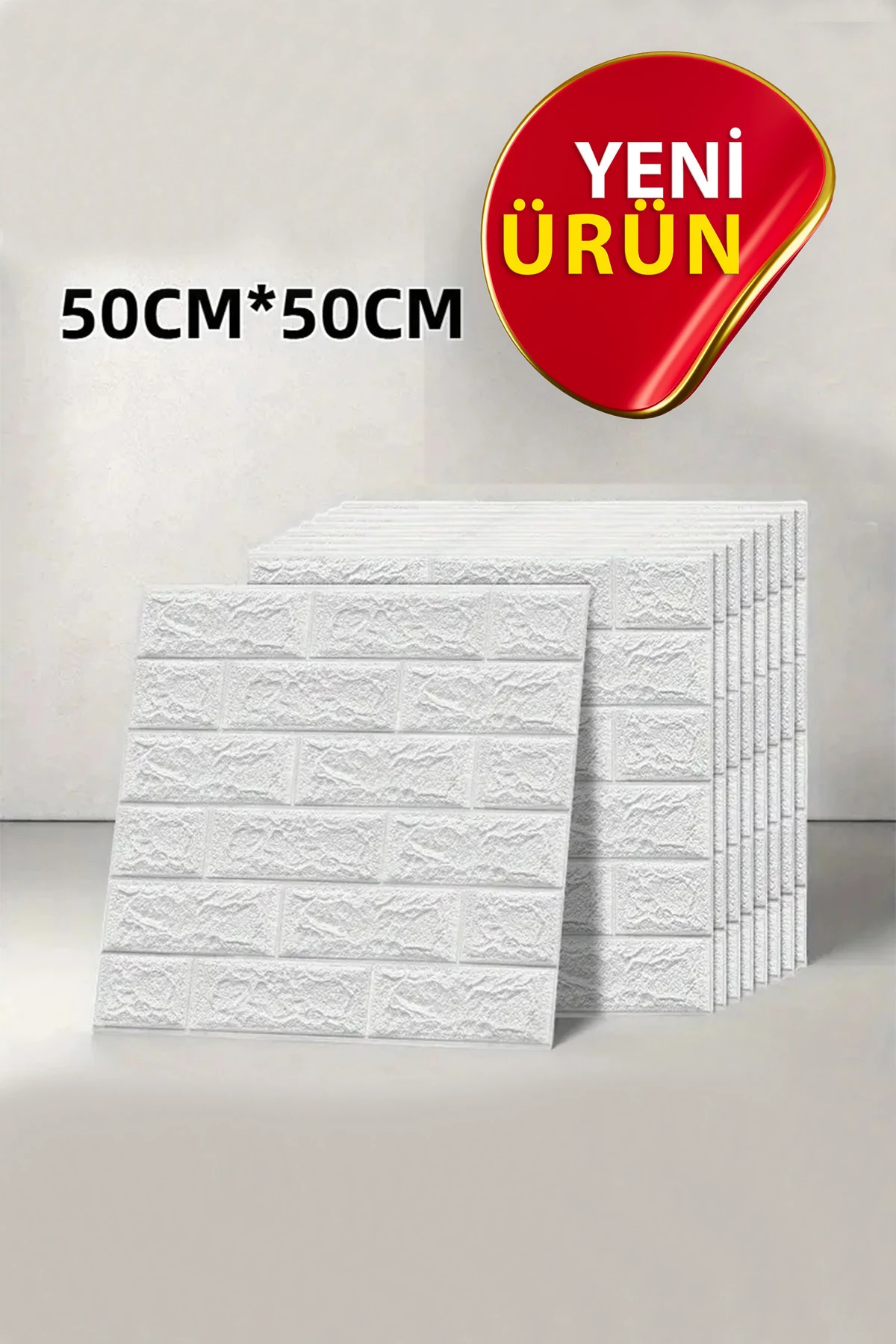 50x50Cm Kendinden Yapışkanlı Duvar Kağıdı Esnek Köpük Paneli 3d Boyutlu Tuğla Desen Beyaz 0,25 M²