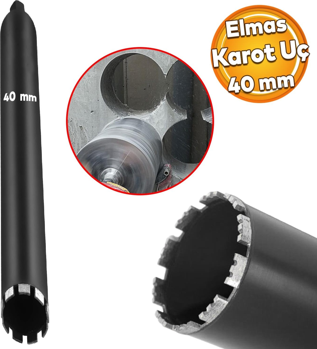 Elmas Karot Ucu 40 mm Shun Beton Zemin Duvar Delme Delik Açma Panç Aparat Uç Deprem Numune Al Test