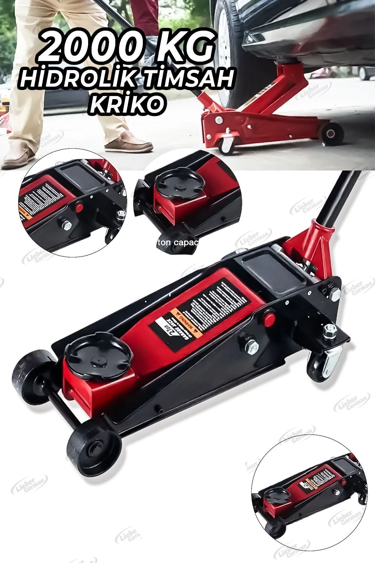 Alman 2 Ton Tam Çelik Aksam Taşıma Çantalı Hidrolik 2 Ton Timsak Kriko 2 Yıl Garantili