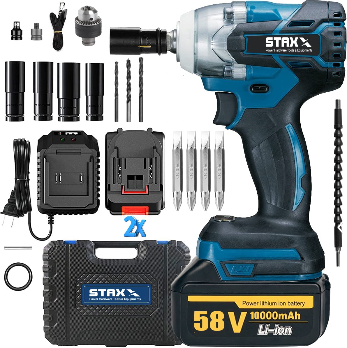 Germany Bl Motor 58V 10AH Çift Torq Somun Sıkma Sökme Bijon Matkap + Super Aksesuar Seti