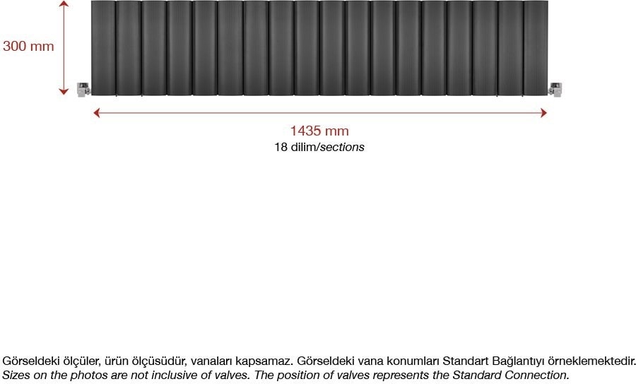 300 x 1435 mm Amber Yatay Antrasit Alüminyum Radyatör Standart Bağlantı