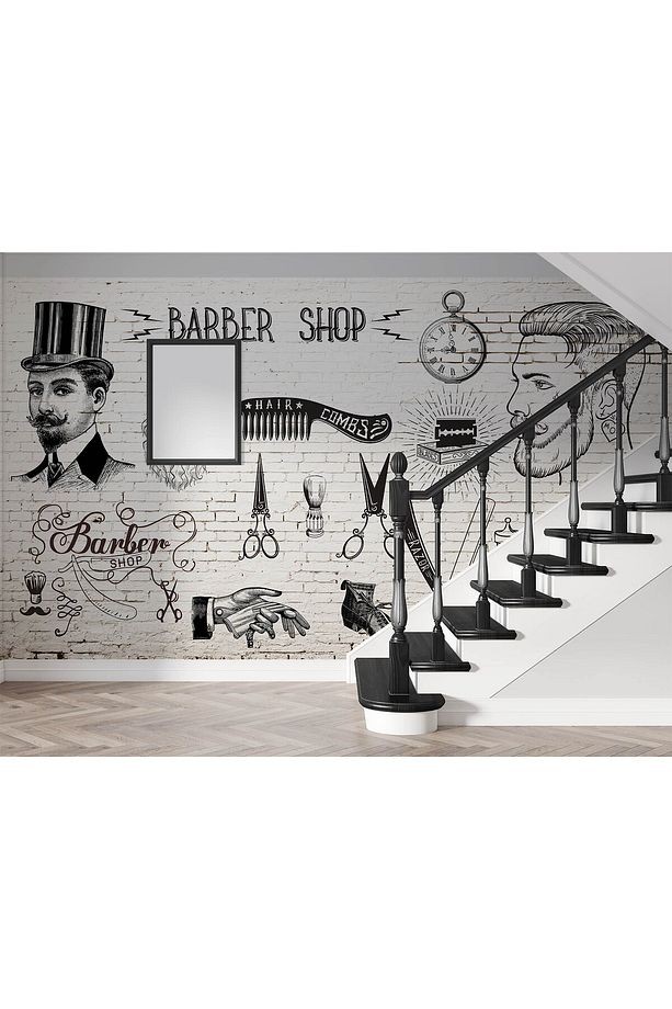 Kuaför Berber Salonları için Özel Tasarım Duvar Kağıdı