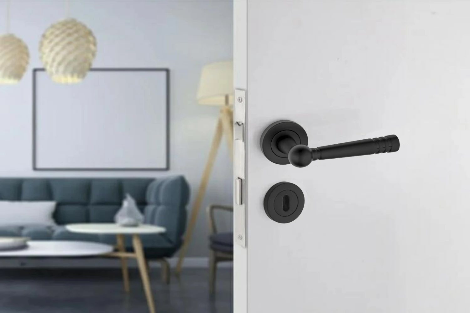 Osmanlı Rozetli Mat Siyah Çelik Kapı Yale Dış Kapı Kolu 1 Takım