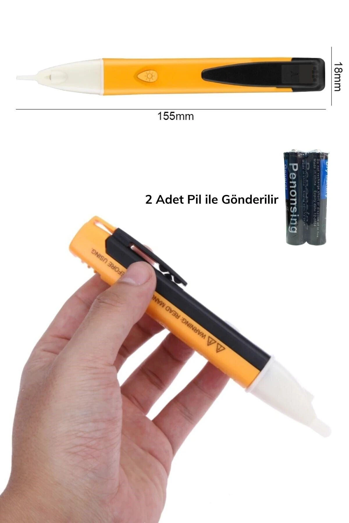 Dedektörlü Temassız Işıklı Kablo Voltaj Test Elektrik Kaçak Dijital Kontrol Kalemi Cihazı Pil Hediye