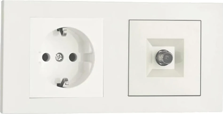 Grano Beyaz 2&apos;li Set Topraklı Priz ve F Konnektör Uydu Priz Set