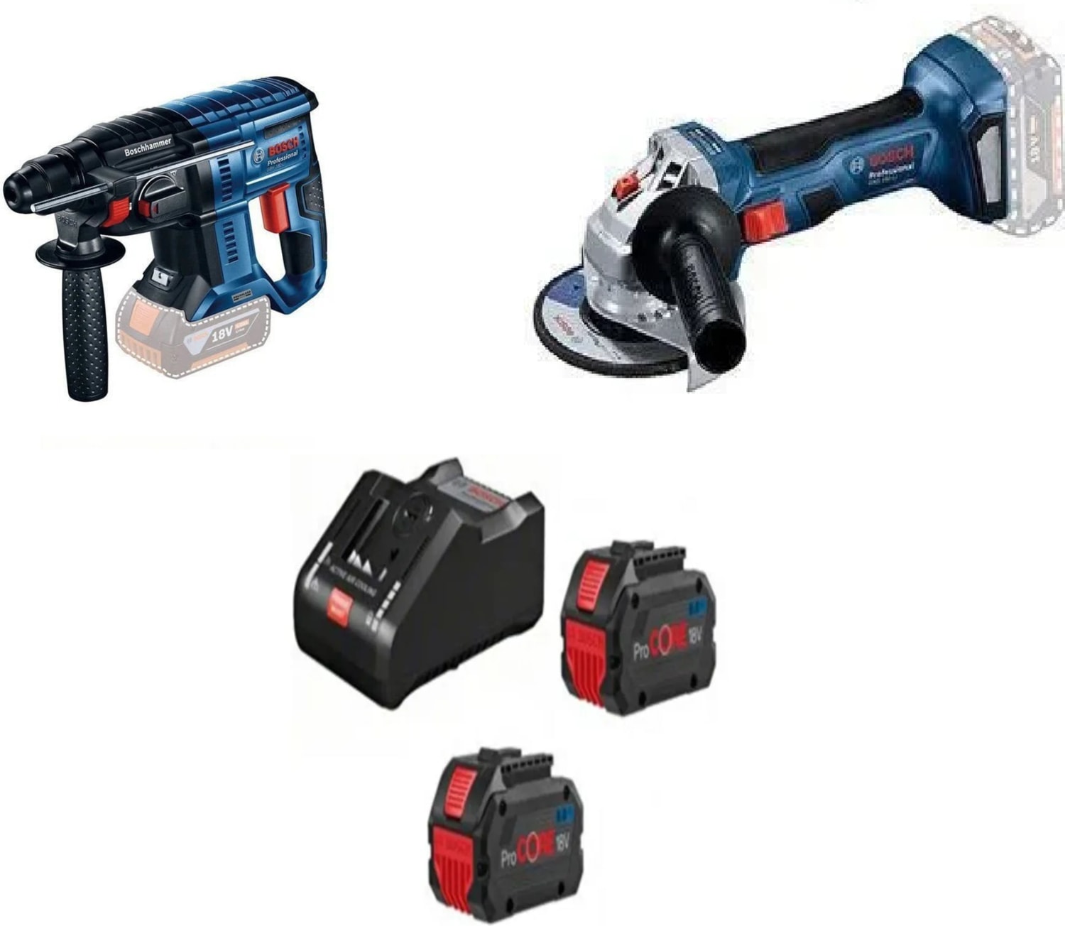BOSCH Gbh 180-Lİ+GWS 180-Lİ+2X8 Ah Akü+ 1 Adet Dolum Cihazı