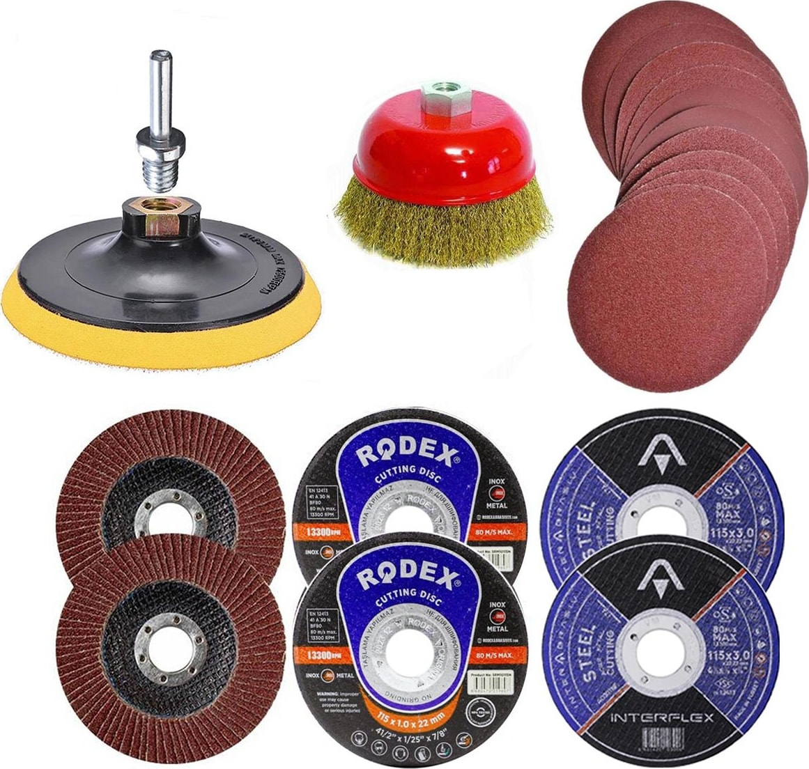 25 Parça Avuç İçi Spiral Taşlama Makinesi Cırt Zımpara Flap İnox Metal Kesme Kesici Disk Seti 115 mm