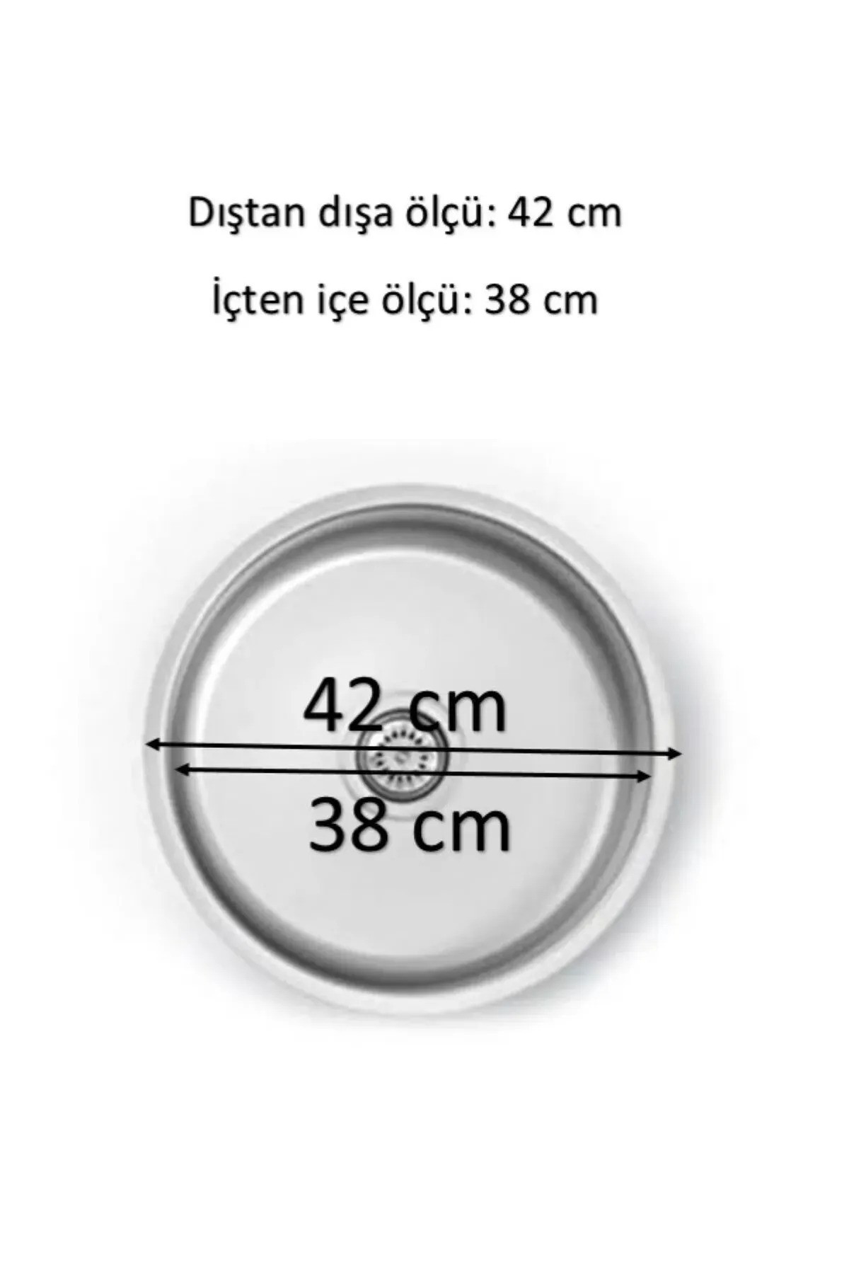 Tezgah Altı Evye, 38 cm çap, Yuvarlak Mutfak Evyesi, 304 Kalite Paslanmaz Çelik