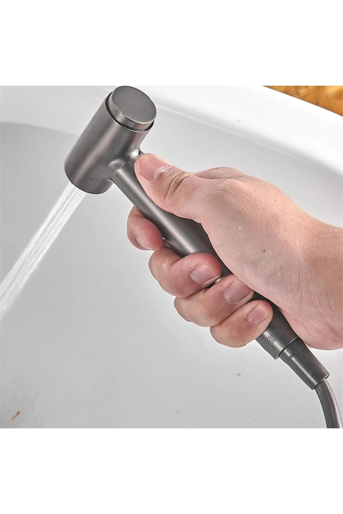 Banyo Bide Basınçlı Püskürtücü Taharet Musluğu Klozet Hortumu Antrasit Renk İthal 7 Yıl Garantili