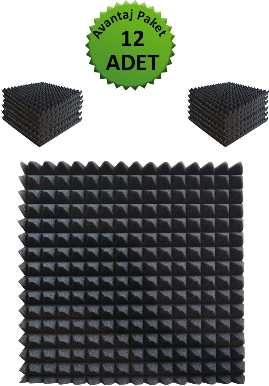 Akustik Yapışkanlı Ses Yalıtım SÜNGERI - 50 x 50 x 4 - PIRAMIT Kesim 12 Ad.