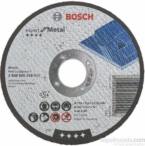 BOSCH - Expert Serisi Metal Için Düz Kesme Diski (Taş) - A 30 S Bf, 115 Mm, 2,5 mm 3 Adet