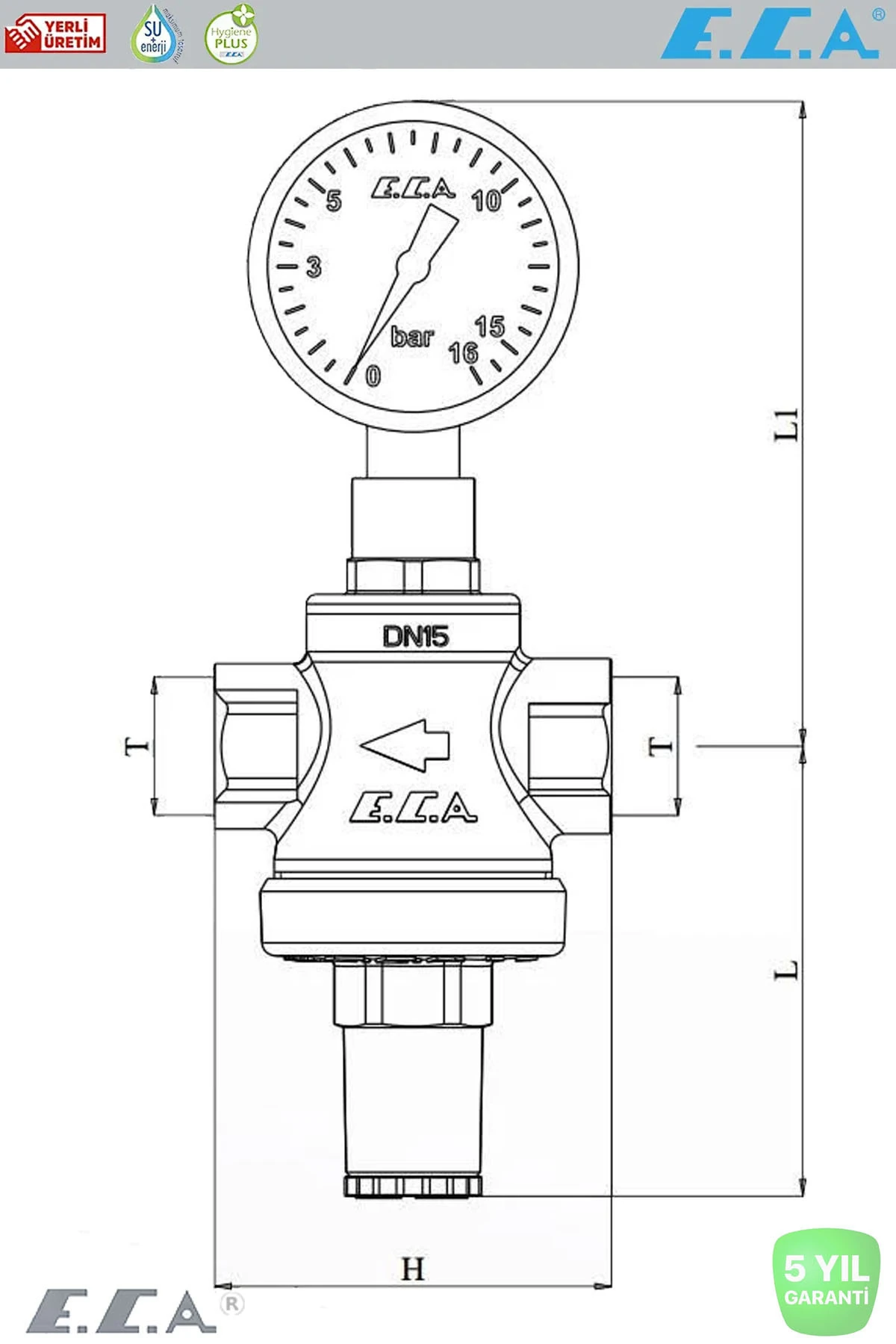 E.c.a Manometreli Su Basınç Düşürücü Valf Pistonlu 1 1/4 602111041
