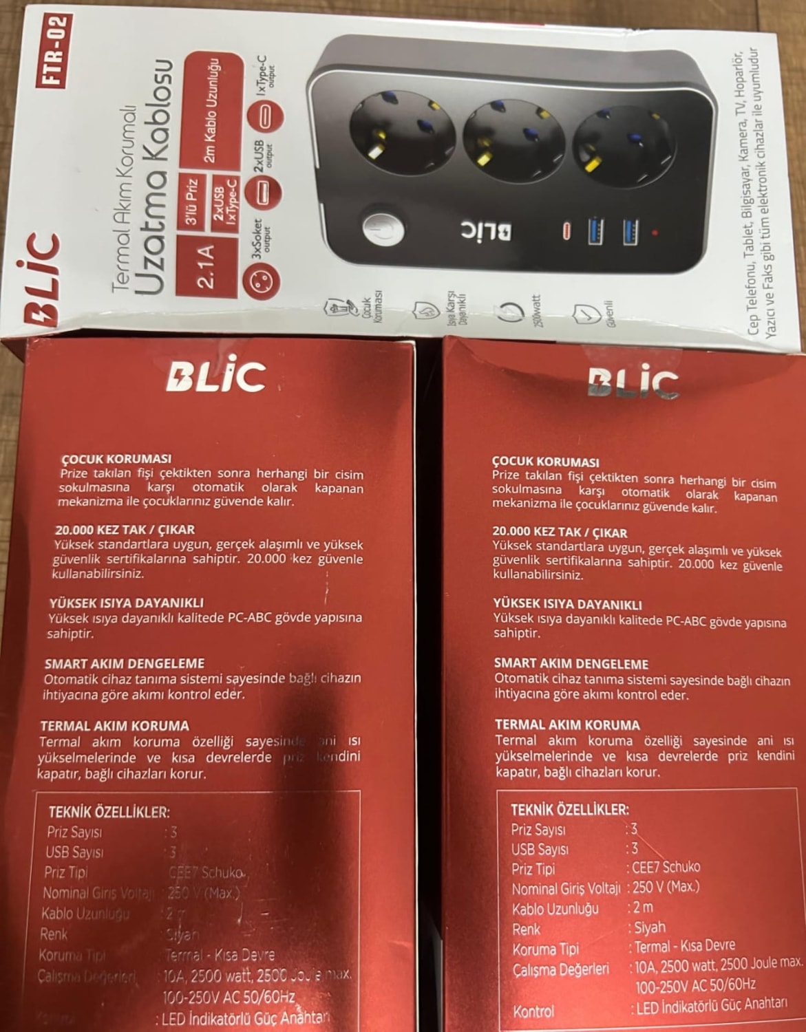 Blıc 2*usb-A,1*type-C, 2 Metre Kablolu Akım Korumalı Priz