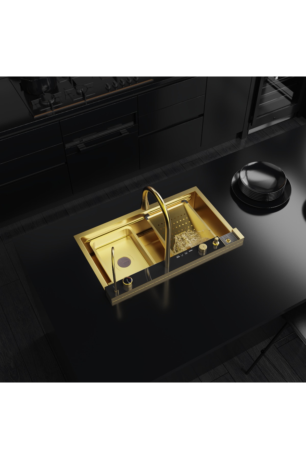 Gold Dijital Lüks Şelale Tasarımlı Akıllı Eviye As3547 75×45 Cm. Yerli Üretim. 5 Yıl Garantili.