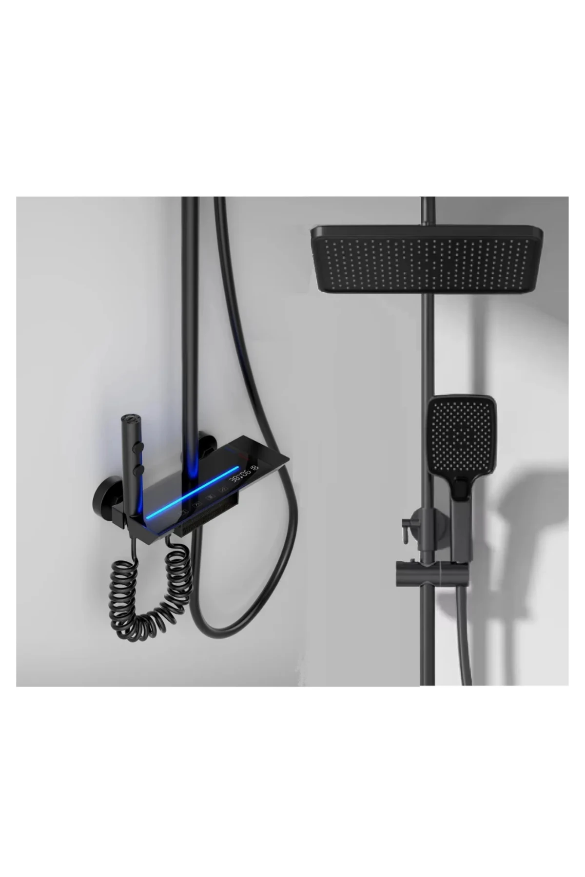 Siyah Renkli Modern Tasarımlı Dijital Akıllı Robot Duş Seti Piyano Tepe Duş Seti