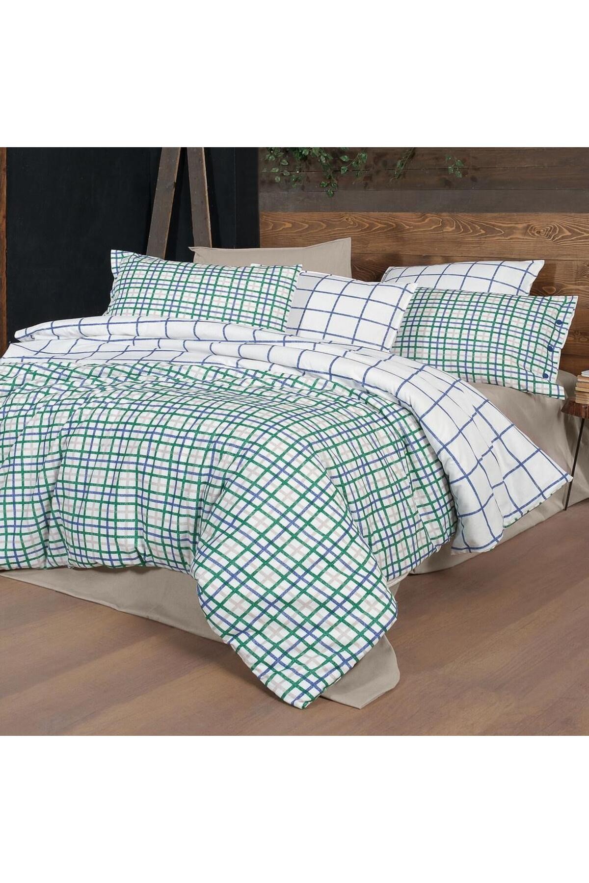 Mayon King Size (Battal Boy) %100 Pamuk Flanel (Pazen) Nevresim Takımı Mavi