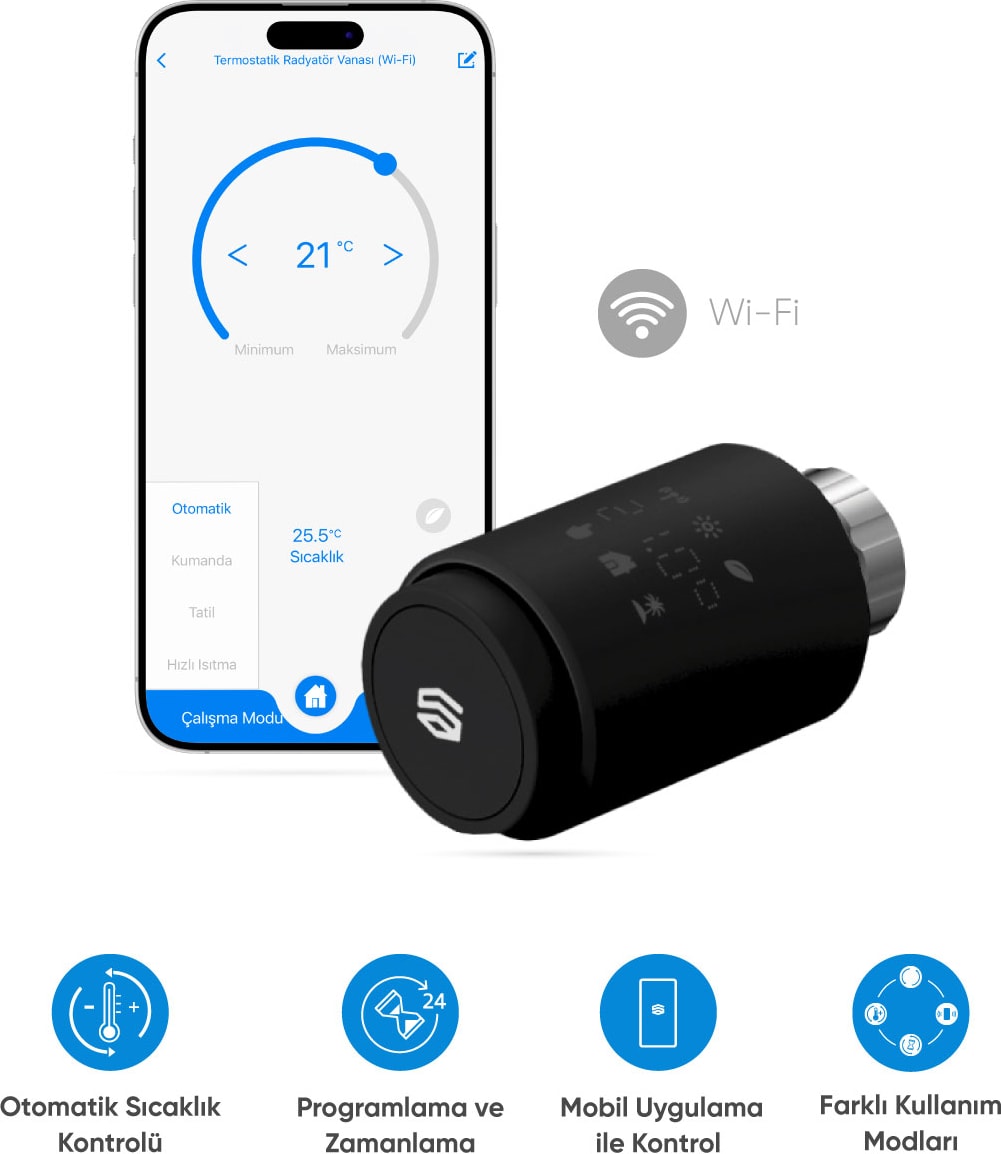 Akıllı Termostatik Radyatör Vanası Wi-Fi Bağlantılı ve Uzaktan Kontrol