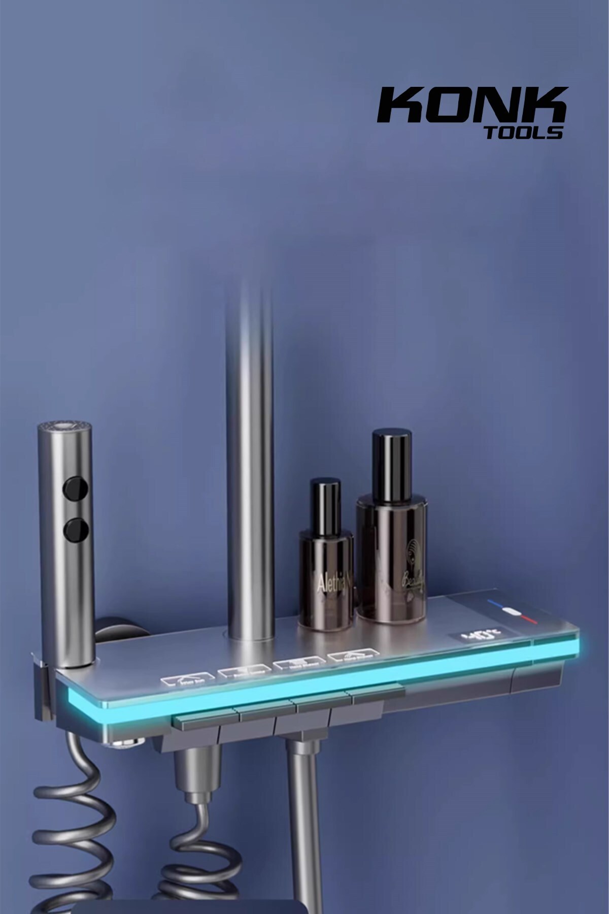 Dijital Piyano 5 Fonksiyonlu Antrasit Banyo Bataryalı Smart  Max Dijital Tepe Duşu Duş Seti