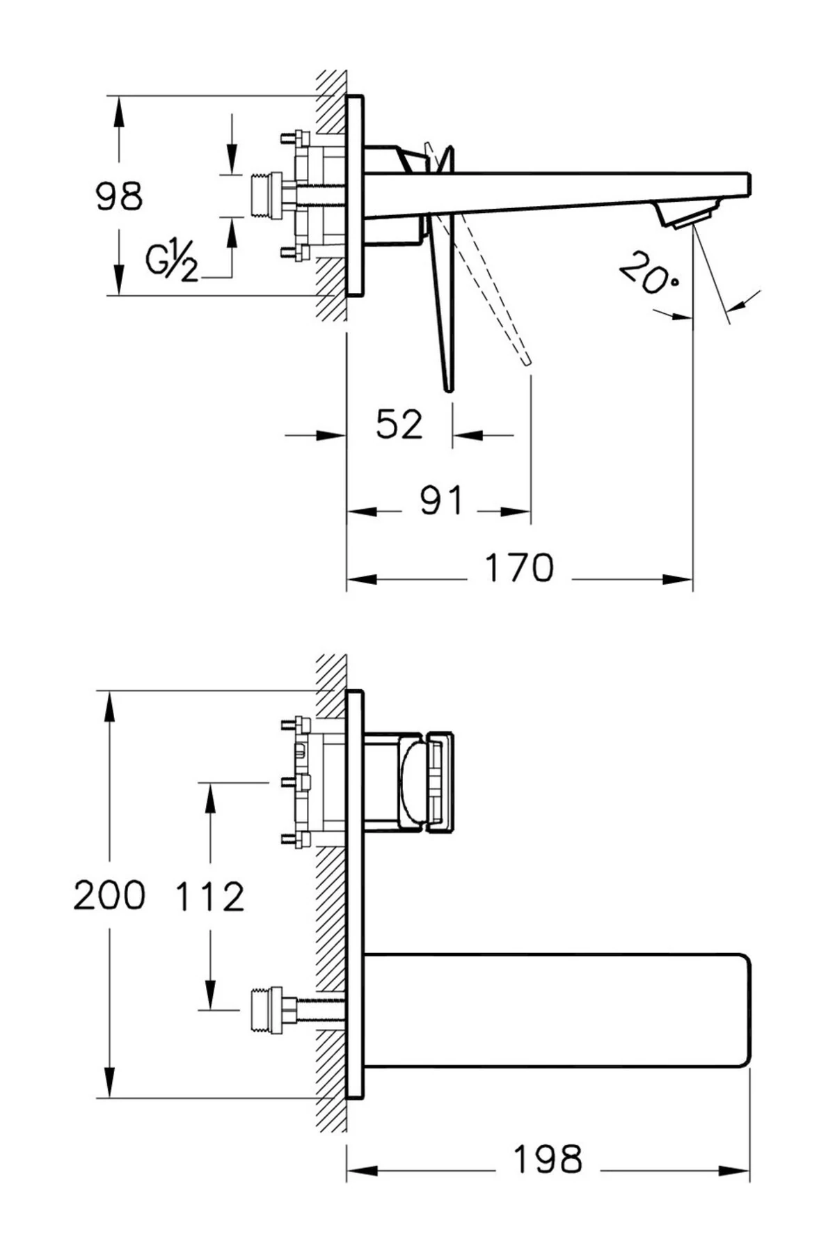 A42394 Brava Krom Sıva Üstü Ankastre Lavabo Bataryası
