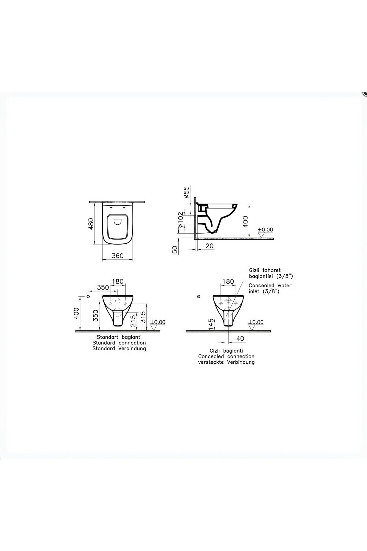 S20 Asma Klozet 5505L003-0868, Vitra S20 Soft Yavaş Kapanır Kapak 147-003-909