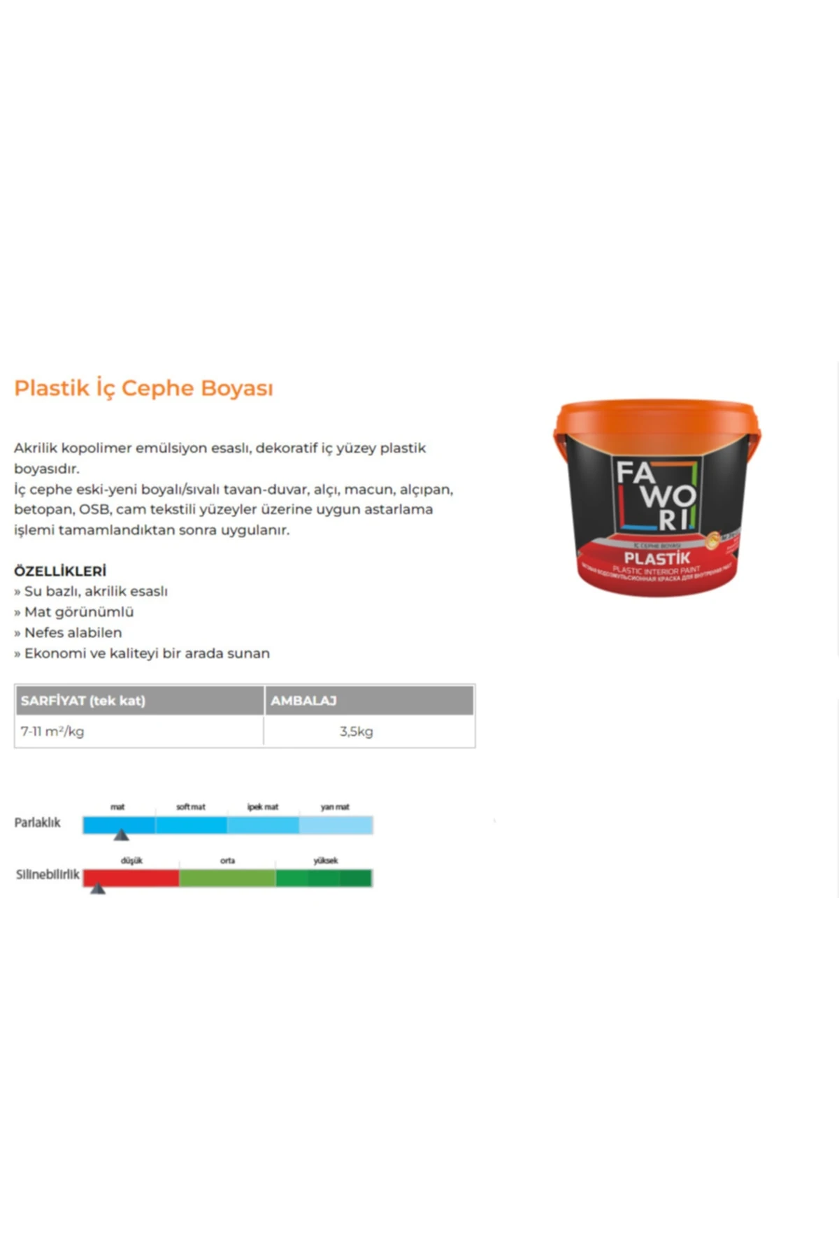 Plastik Iç Cephe Boyası 3.5 kg Fildişi