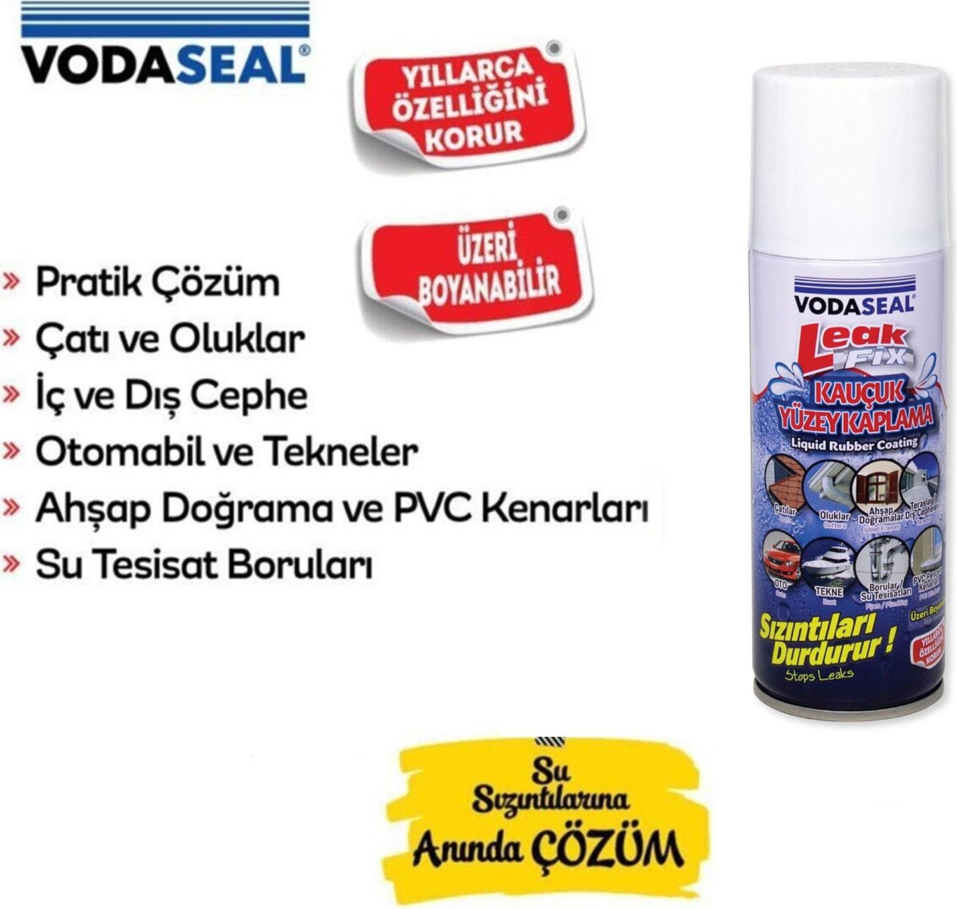 Su Geçirmez Sızdırmaz Sızıntı Önleyici Kauçuk Kaplama Izolasyon Yalıtım Beyaz Sprey 200 Ml