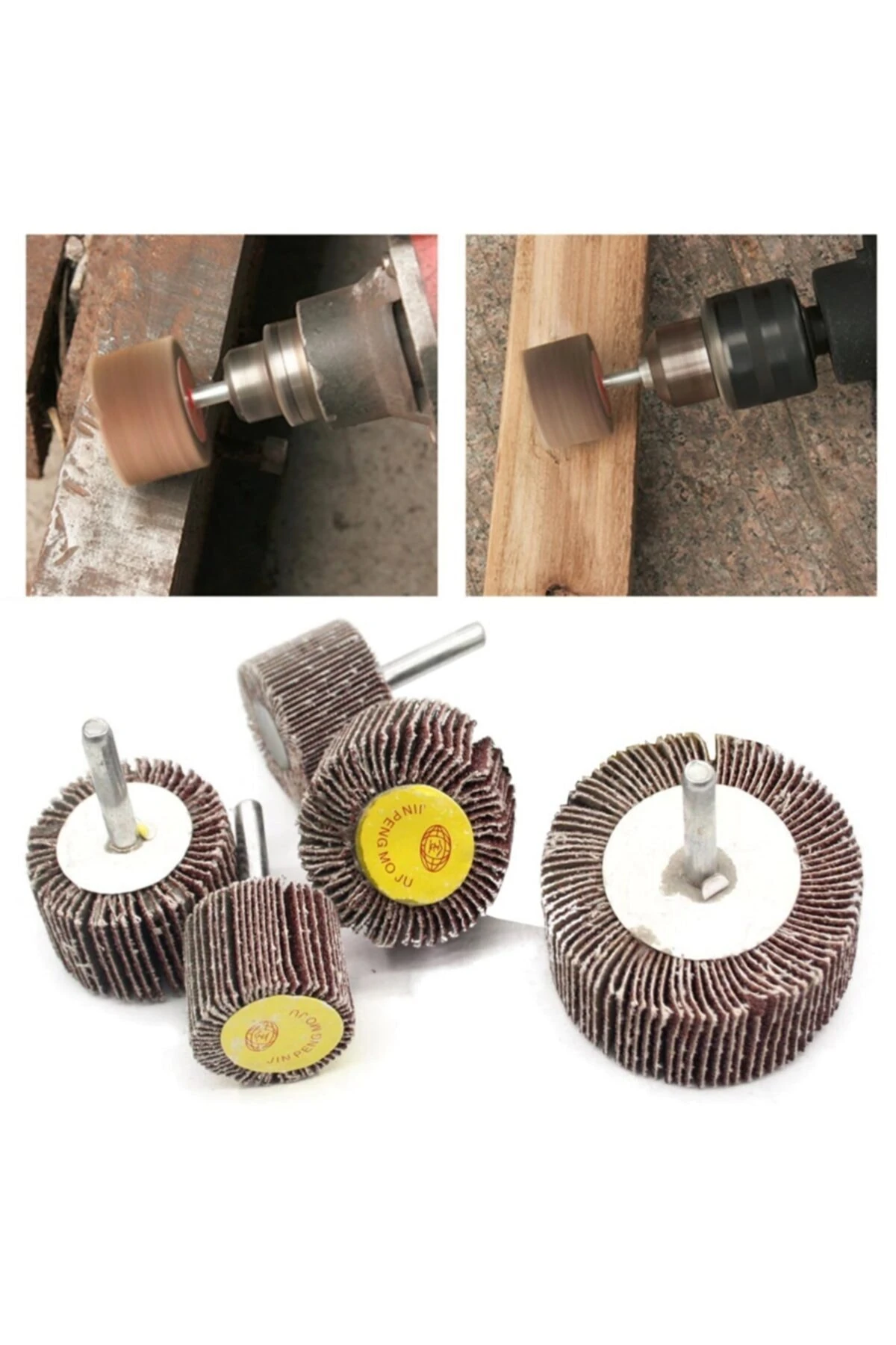 Mop Zımpara Saplı Silindir Zımpara Seti 5 Parça 60 Kum Daire Zımpara Takımı Ahşap Metal Zımparalama