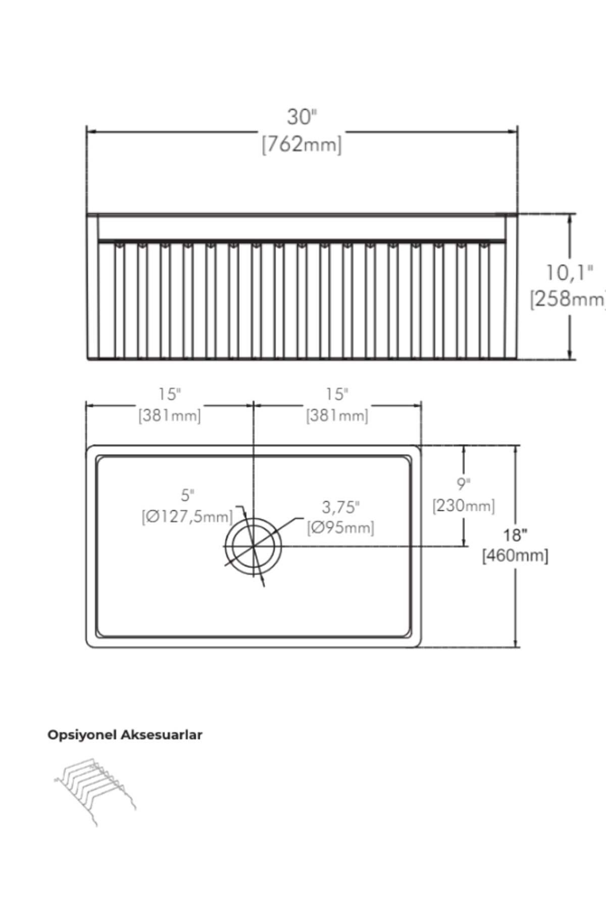 LEDRO 76cm Seramik Mutfak Eviyesi(SÜZGEÇ VE METAL IZGARA DAHİL)