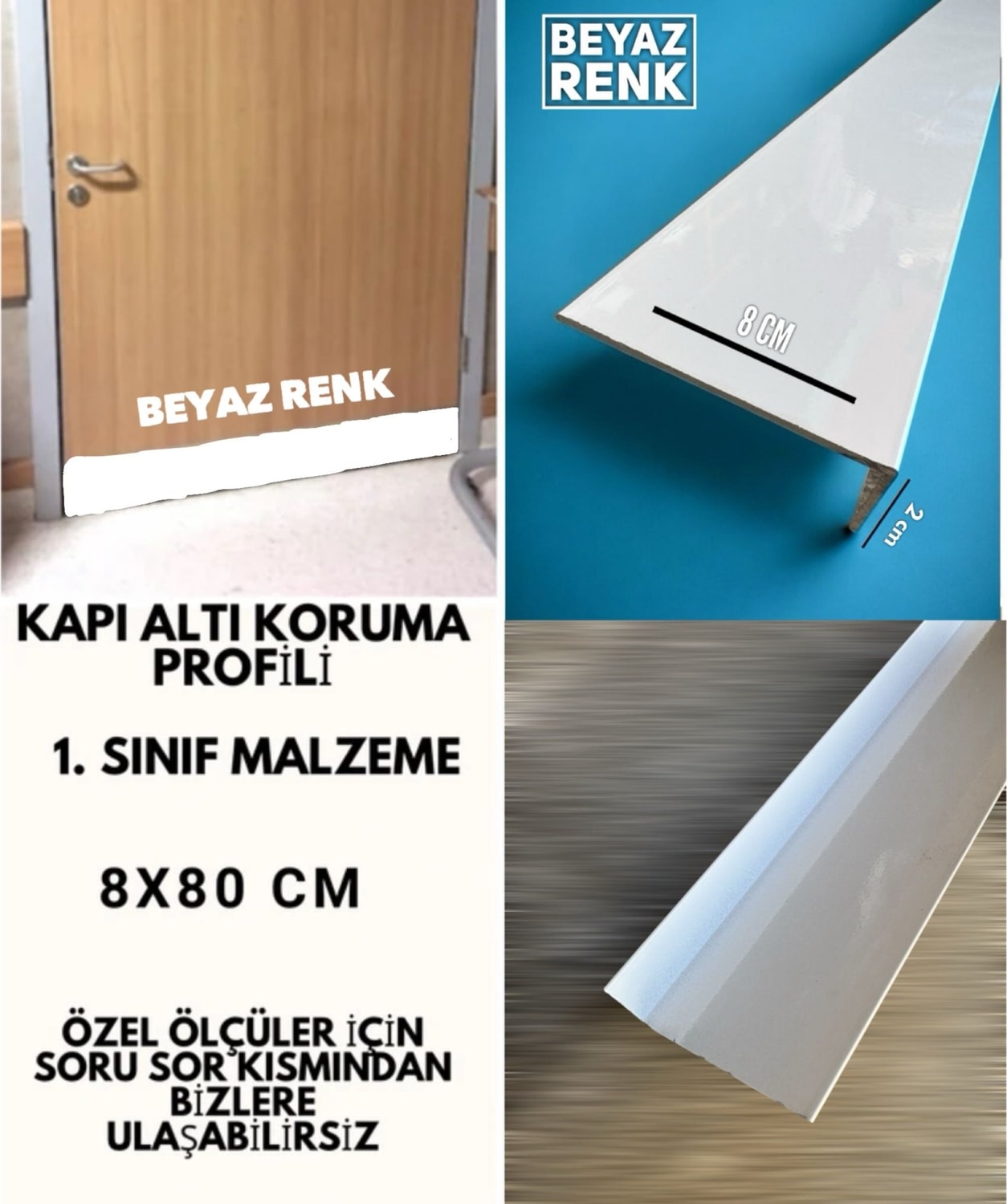 Kapı Altı Koruması Tekmelik Alüminyum Beyaz Renk 8X80 cm 2 Adet (Kalın Alüminyum Profil)