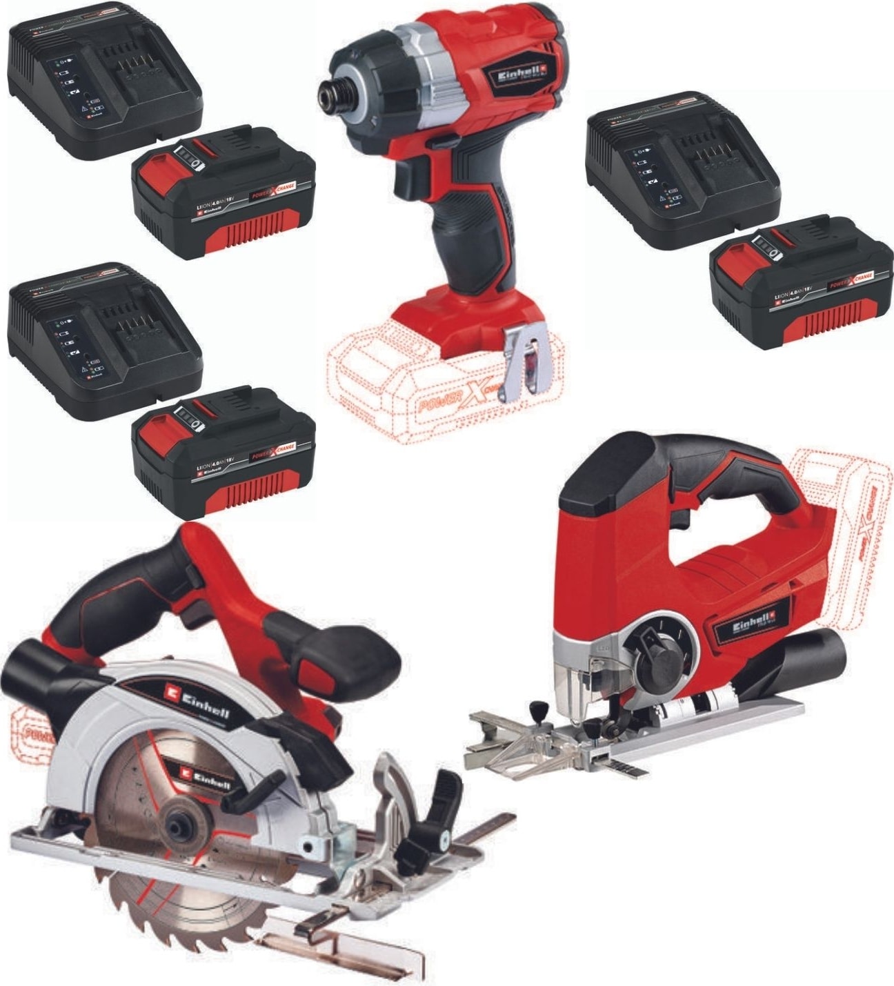 EİNHELL Te-Cı 18 Bl Vidalama Te-Cs 18/165/1 Daire Testere Te-Js 18 Dekupaj 3X4.0AH Akülü Set