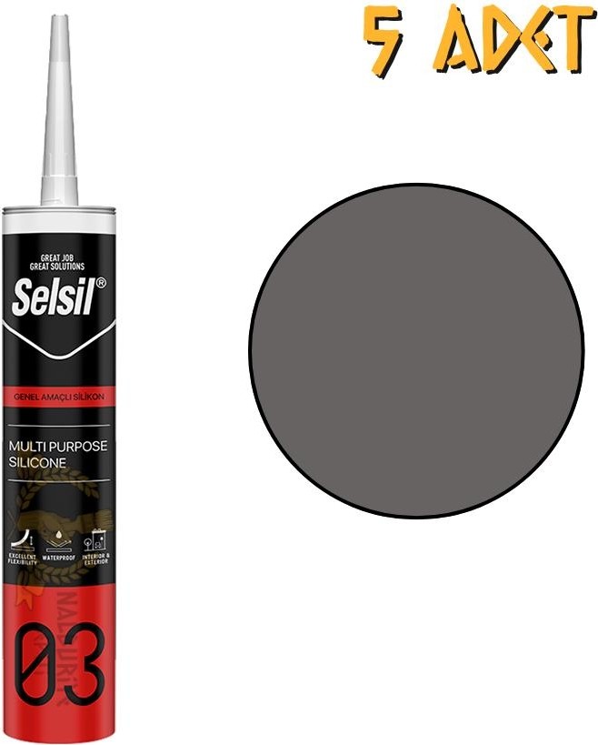 Genel Amaçlı Silikon Antrasit Gri 322 Gr. - 5 Adet