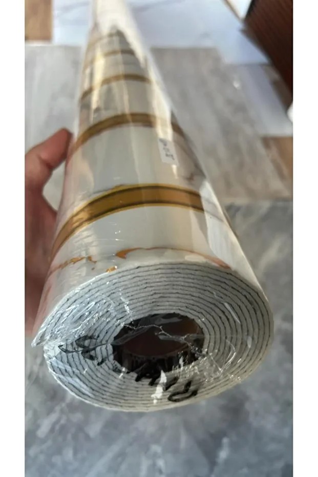 120cmx300cm Tek Parça Yapışkanlı Rulo Gold Beyaz Mermer Desenli Duvar Paneli Kağıdı Fatih QM0135