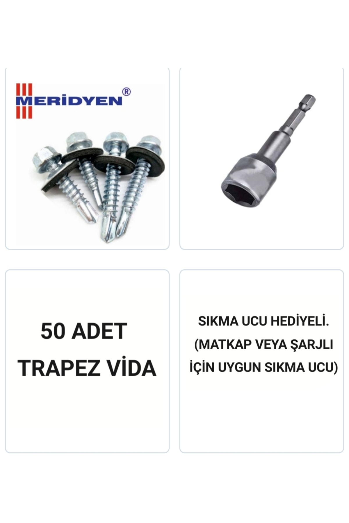 Trapez Vidası 5,5 X 50 Mm. / Çatı Vidası / Akıllı Sac Vidası / ( 50 Adet ) Uç Hediyeli