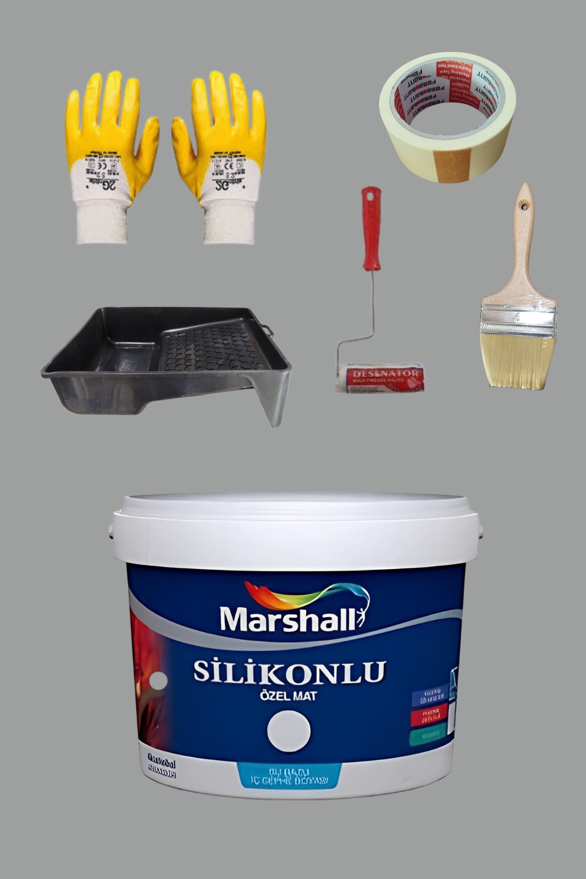 5'li Set Silikonlu Özel Mat Duvar Boyası Yeni Gri Kayrak 50 Çeşit Renk 2.5lt