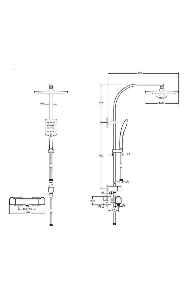 Aquaheat A49257 Ss3 Termostatik Duş Sistemi, Krom