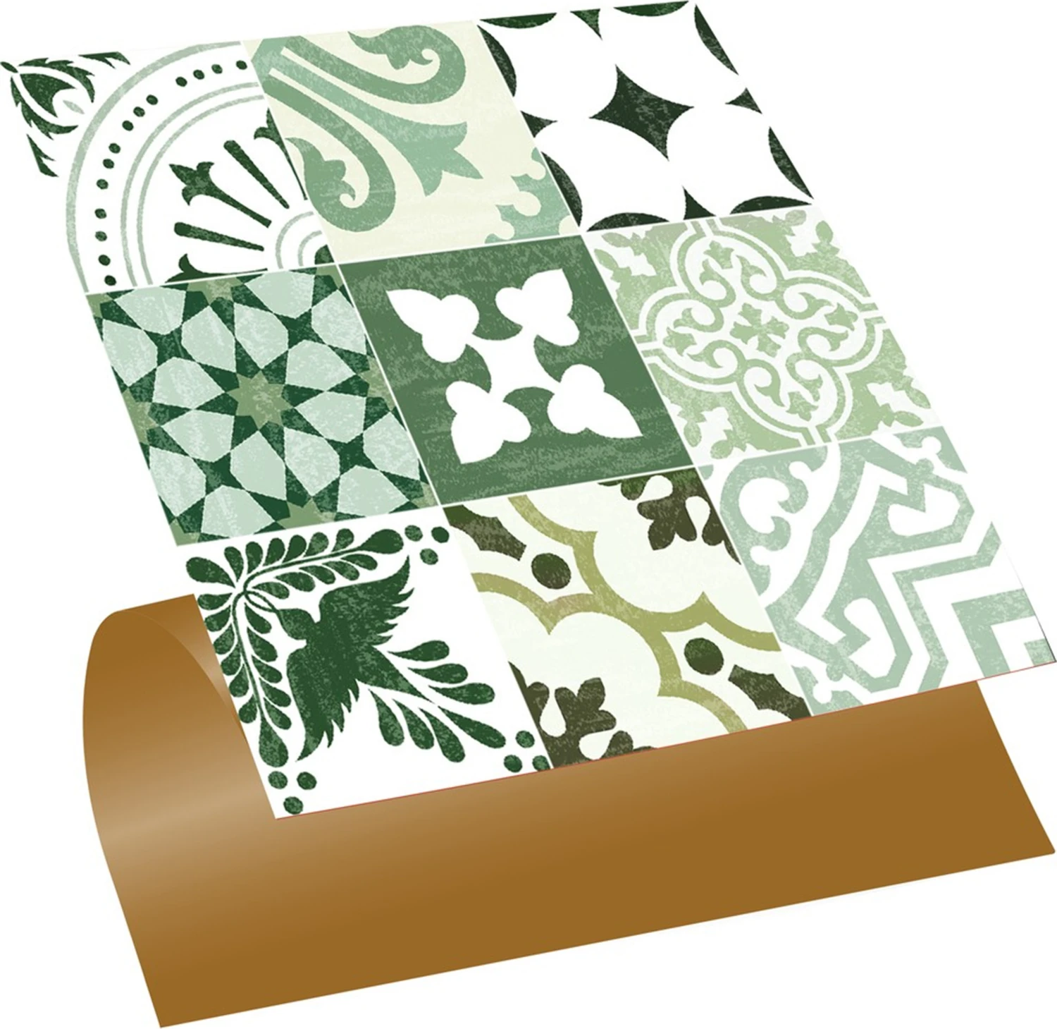 Kendinden Yapışkanlı Karma Yeşil Londra Desenli Pvc Karo 30X30 cm (33 Adet) 3 M2