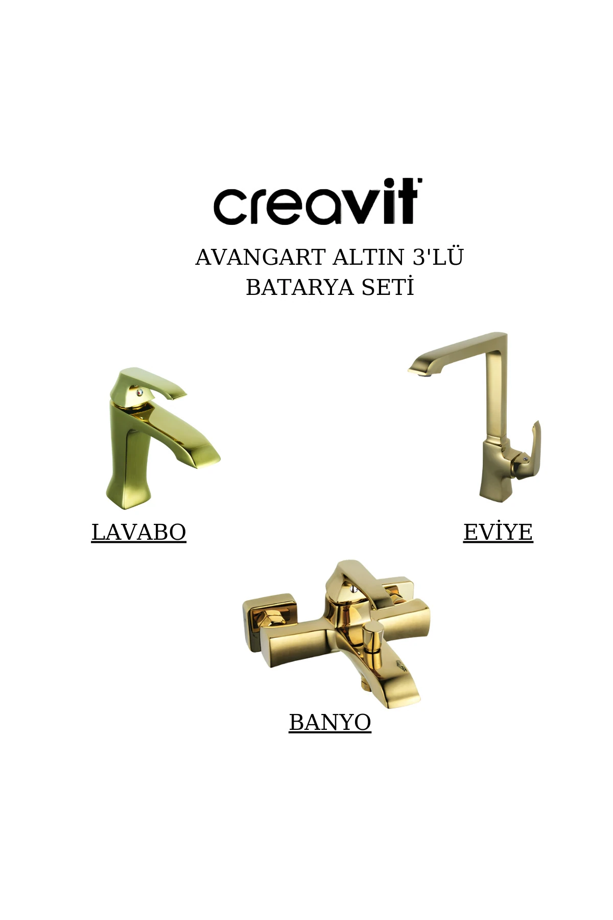 Avangart Altın Batarya Seti 3’Lü Banyo-Lavabo-Eviye
