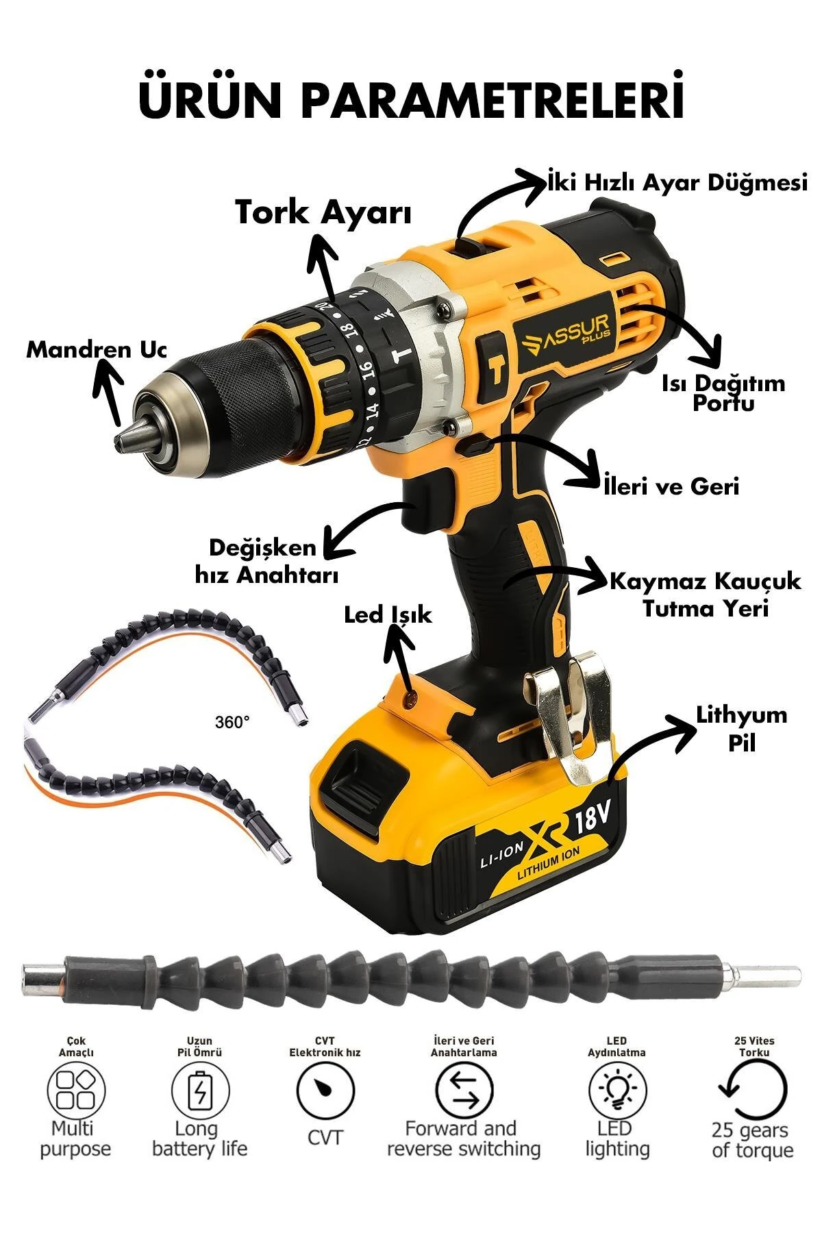 Darbeli Matkap 58vf 5ah Sjs Çift Metal Şanzuman Çift Akülü Şarjlı Darbeli Matkap 24 Parça Set