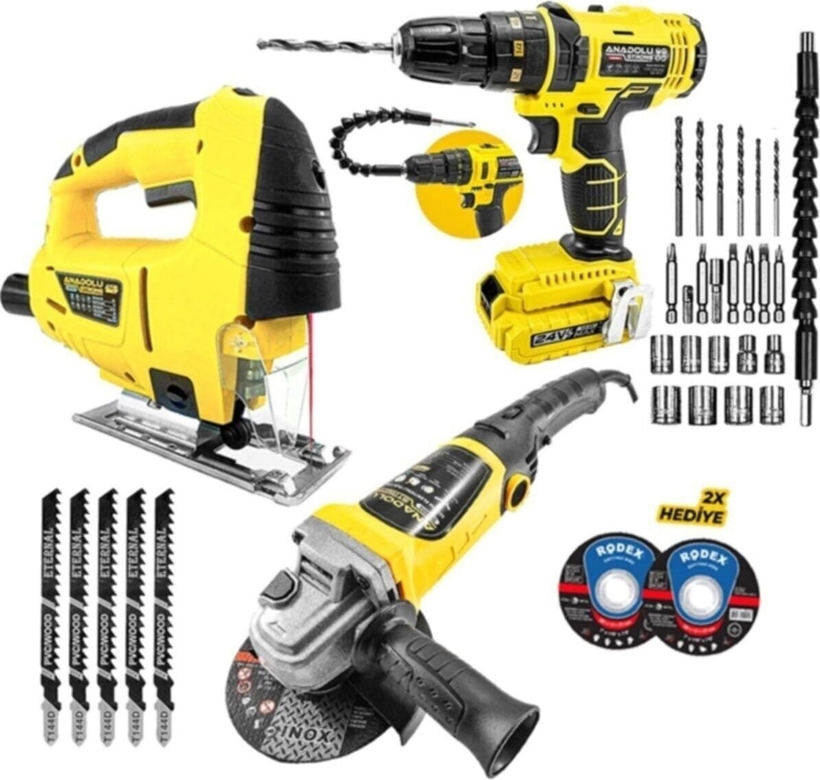24W Darbeli Matkap ve Çok Amaçlı Set, 700W Taşlama ve Dekupaj Desteği