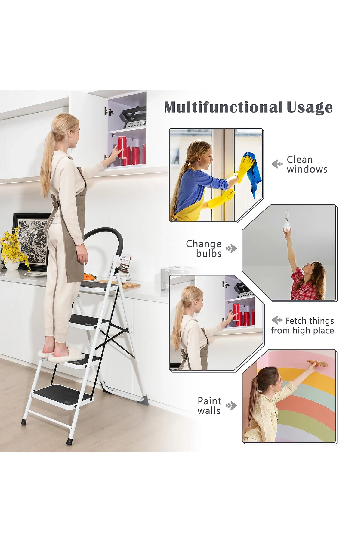 ÇELİK 4 BASAMAKLI GENİŞ BASAMAKLI KATLANIR YER KAPLAMAZ MERDİVEN