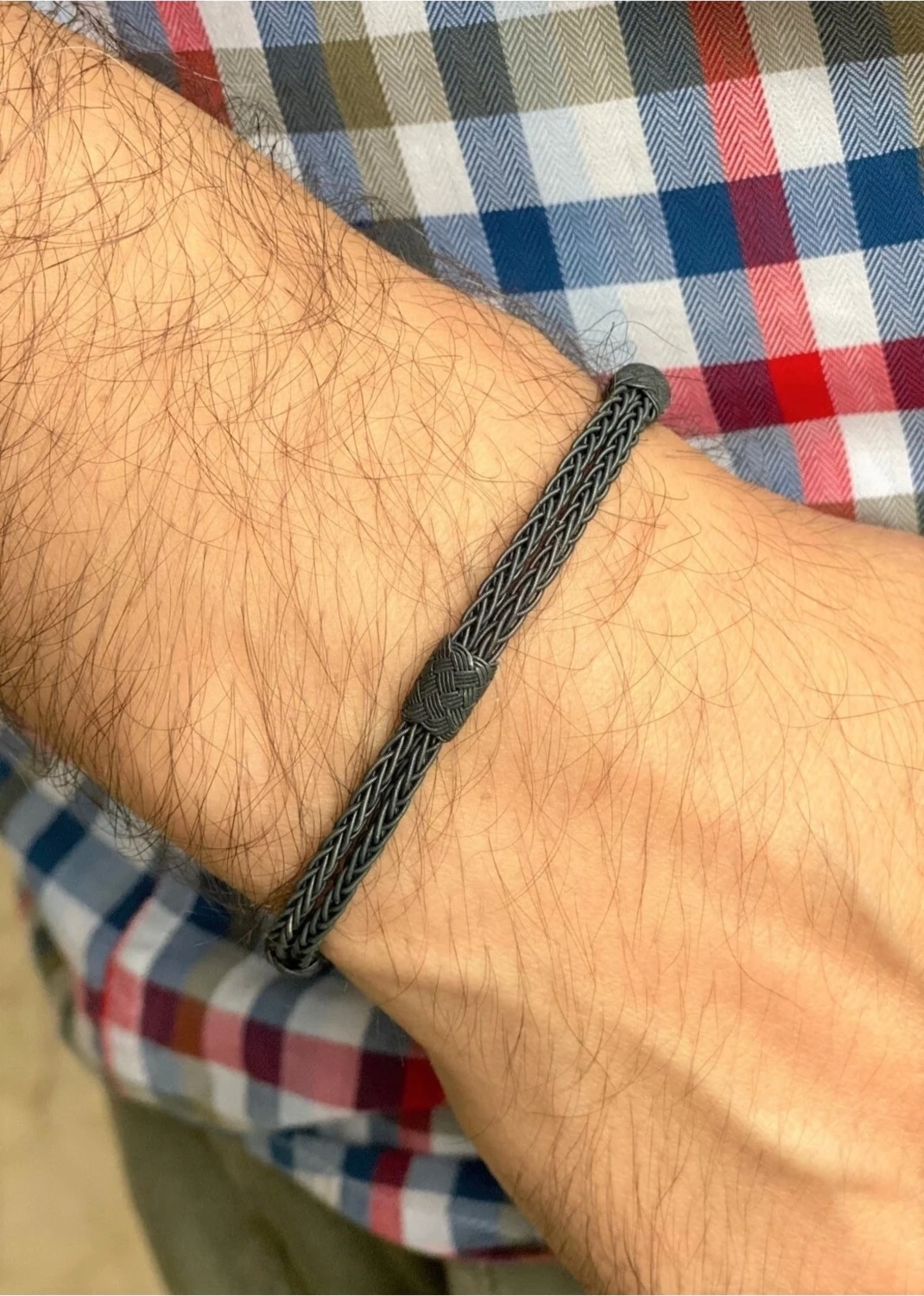 Siyah Gümüş Örgü Çift Sıra Tilki Kuyruğu Bileklik