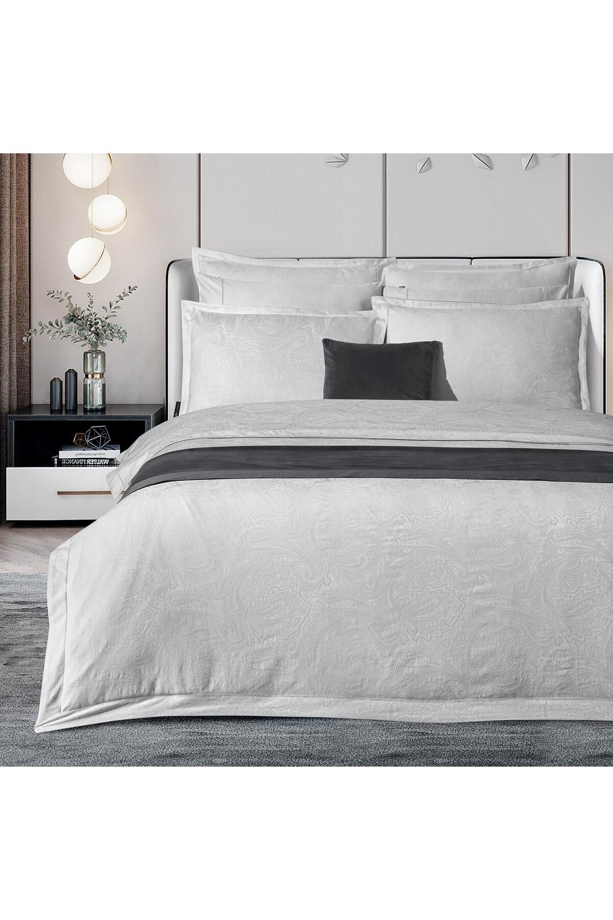 Borendo King Size (Battal Boy) %100 Pamuk Saten "300 TC" Nevresim Takımı Gri