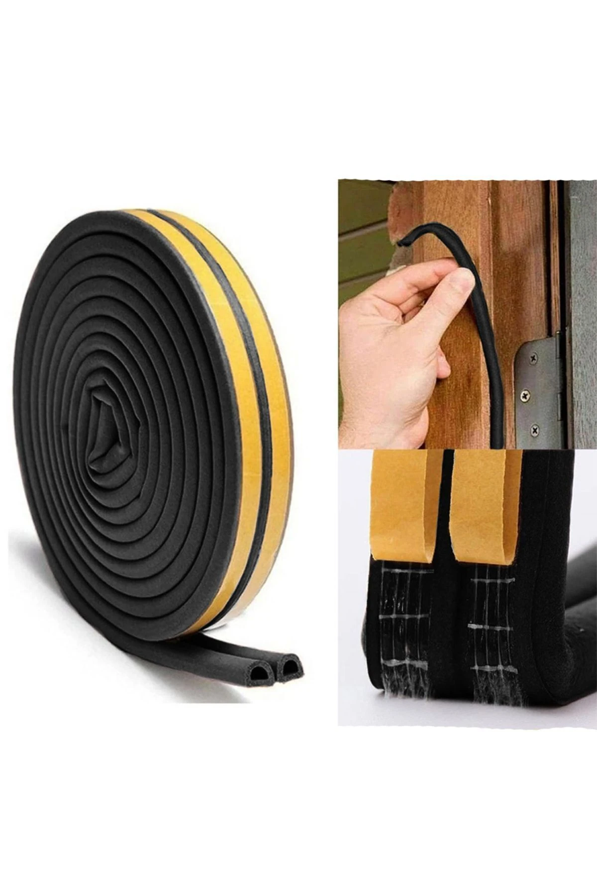 6 Metre Siyah Pvc Doğrama Kapı Pencere Soğuk Geçirmez Sızdırmaz İzolasyon Fitil Yapışkanlı 3x2=6 mt