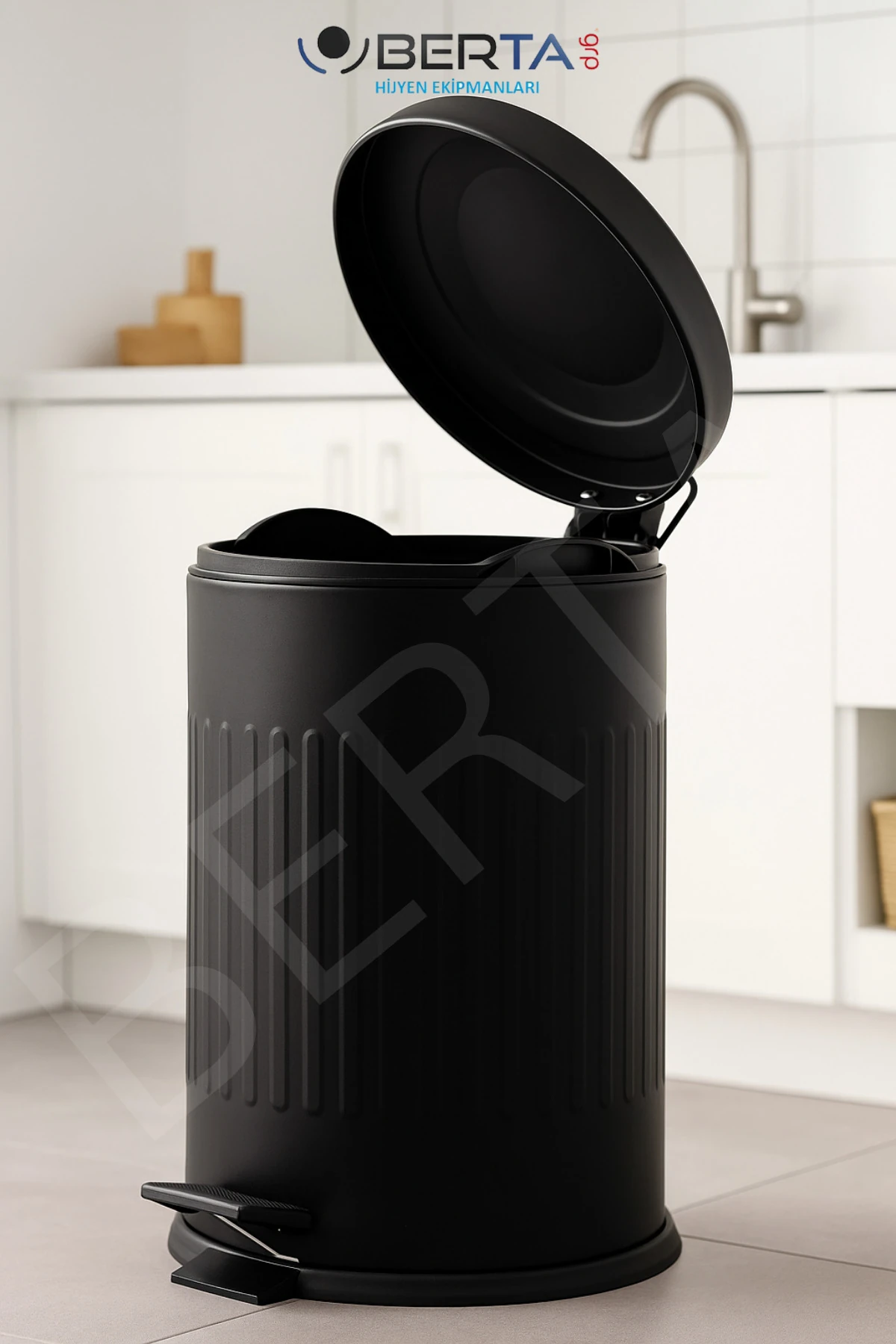 Vintage Siyah Çöp Kovası Amortisörlü Kapak Çizgili Lüks Model 16lt