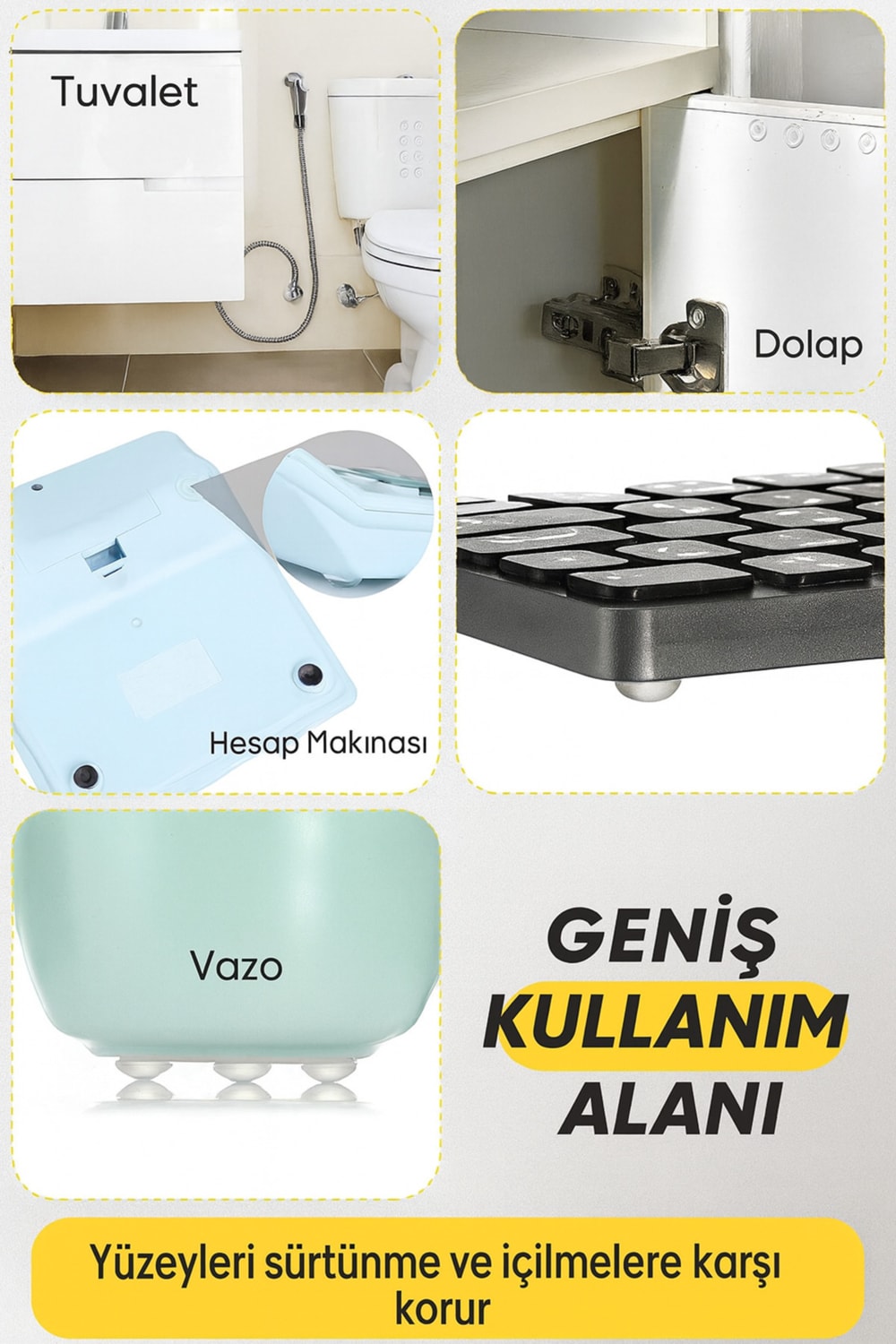 100’LÜ 10MM Yapışkanlı Şeffaf Silikon Ses Stoperi Dolap Çekmece Tamponu Koruyucu